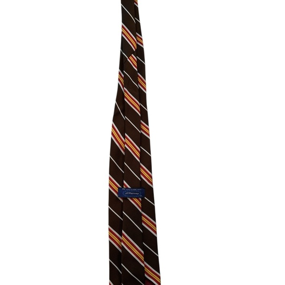 Vtg JC Penney Luxury Tie 60's 70's Disco Brown Striped Polyester Tie 56" x 4" - Picture 3 of 5